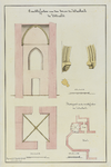 214642 Plattegrond, doorsnede en enkele details van het bewaard gebleven onderste kruisgewelf van de toren van de ...